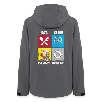Eat Sleep Casino Repeat Zocken Glücksspiel Poker - Frauen Recycelte Softshelljacke von Stanley/Stella - Anthrazit - Hinten - AI Model Female 172 light (172cm)