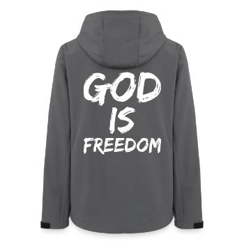 god is freedom - Women’s Recycled Softshell Jacket by Stanley/Stella - anthracite - Back - AI Model Female 172 light (172cm)
