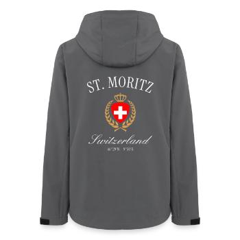 St. Moritz Schweiz Wappen Krone – Reise Souvenir - Frauen Recycelte Softshelljacke von Stanley/Stella - Anthrazit - Hinten - AI Model Female 172 light (172cm)
