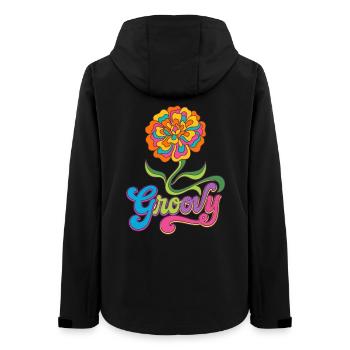 Groovy Marigold Blume 70er Jahre Retro - Frauen Recycelte Softshelljacke von Stanley/Stella - Schwarz - Hinten - AI Model Female 172 light (172cm)
