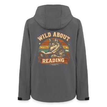 Wild About Reading Wolf Retro Books Saying - Women’s Recycled Softshell Jacket by Stanley/Stella - anthracite - Back - AI Model Female 172 light (172cm)