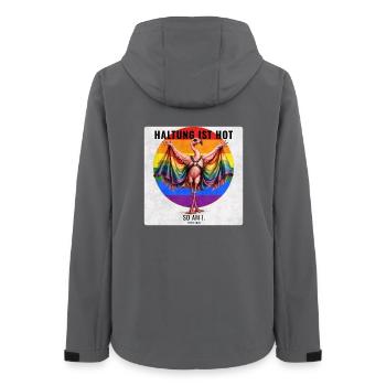LGBTQ Pride Flamingo Rainbow Design - Frauen Recycelte Softshelljacke von Stanley/Stella - Anthrazit - Hinten - AI Model Female 172 light (172cm)