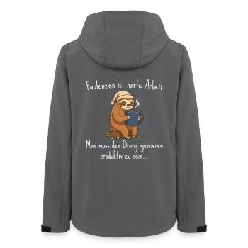 Faulenzen ist harte Arbeit – Faultier Kaffee - Frauen Recycelte Softshelljacke von Stanley/Stella - Anthrazit - Hinten - AI Model Female 172 light (172cm)