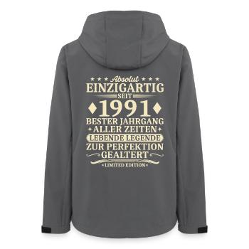 Geburtstag 1991 Jahrgang geboren Vintage - Frauen Recycelte Softshelljacke von Stanley/Stella - Anthrazit - Hinten - AI Model Female 172 light (172cm)
