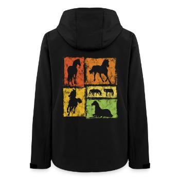 Pferde Retro Grafik für Reiten und Voltigieren - Frauen Recycelte Softshelljacke von Stanley/Stella - Schwarz - Hinten - AI Model Female 172 light (172cm)