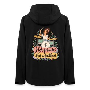 Christliche Schlagzeugerin Ihr Lob hat einen Backbeat - Frauen Recycelte Softshelljacke von Stanley/Stella - Schwarz - Hinten - AI Model Female 172 light (172cm)