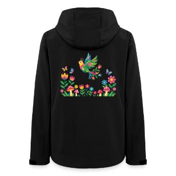Frühlingsanfang Vogel in bunter Blumenwiese Motiv - Frauen Recycelte Softshelljacke von Stanley/Stella - Schwarz - Hinten - AI Model Female 172 light (172cm)