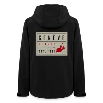 Genève Suisse Peace Capital Vintage - Women’s Recycled Softshell Jacket by Stanley/Stella - black - Back - AI Model Female 172 light (172cm)