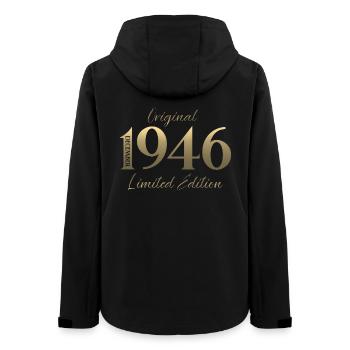 79. Geburtstag Original Dezember Jahrgang 1946 - Frauen Recycelte Softshelljacke von Stanley/Stella - Schwarz - Hinten - AI Model Female 172 light (172cm)