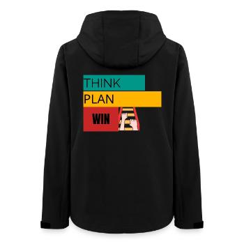 DENK NACH · PLAN · WIN – Motivations-T-Shirt - Frauen Recycelte Softshelljacke von Stanley/Stella - Schwarz - Hinten - AI Model Female 172 light (172cm)