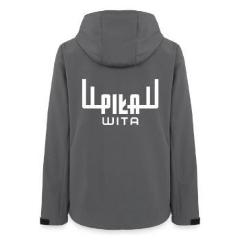 Saw vous souhaite la bienvenue. Logo du cerf de la ville de Piła - Veste softshell femme recyclée Stanley/Stella - charbon - Dos - AI Model Female 172 light (172cm)