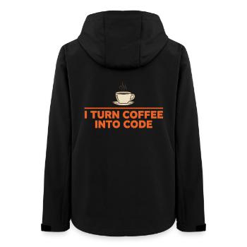I Turn Coffee Into Code – Programmierer Retro - Frauen Recycelte Softshelljacke von Stanley/Stella - Schwarz - Hinten - AI Model Female 172 light (172cm)