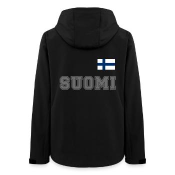 FINNLAND - SUOMI Trikot Look - Flagge auf Brust - Frauen Recycelte Softshelljacke von Stanley/Stella - Schwarz - Hinten - AI Model Female 172 light (172cm)