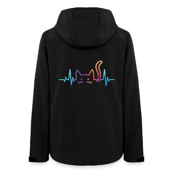 Katze EKG Herzschlag Regenbogen Motiv - Frauen Recycelte Softshelljacke von Stanley/Stella - Schwarz - Hinten - AI Model Female 172 light (172cm)