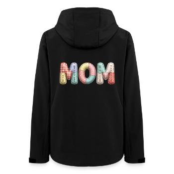 Mom Schriftzug Patchwork Stoff Look - Frauen Recycelte Softshelljacke von Stanley/Stella - Schwarz - Hinten - AI Model Female 172 light (172cm)