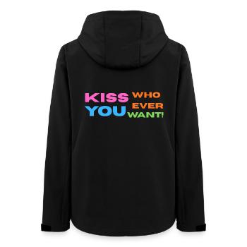 Pride / CSD / LGBTQ+ Design "Kiss" - Frauen Recycelte Softshelljacke von Stanley/Stella - Schwarz - Hinten - AI Model Female 172 light (172cm)