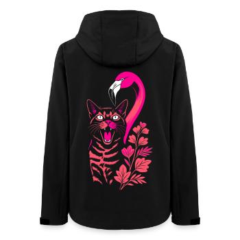 Tropische Katze & Flamingo - Sommer 2025 - Frauen Recycelte Softshelljacke von Stanley/Stella - Schwarz - Hinten - AI Model Female 172 light (172cm)