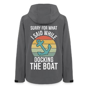 Désolé pour ce que j’ai dit, amarrage sur bateau, vie drôle au lac - Veste softshell femme recyclée Stanley/Stella - charbon - Dos - AI Model Female 172 light (172cm)