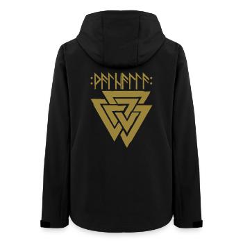Valhalla in runes with Valknut, symbol of Odin - Women’s Recycled Softshell Jacket by Stanley/Stella - black - Back - AI Model Female 172 light (172cm)