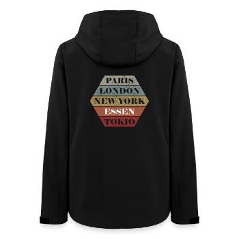 Stadt Essen Lustige Essener Retro Kohle Metropole - Frauen Recycelte Softshelljacke von Stanley/Stella - Schwarz - Hinten - AI Model Female 172 light (172cm)