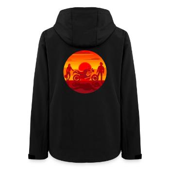 Couple and Motorcycle at sunset - Women’s Recycled Softshell Jacket by Stanley/Stella - black - Back - AI Model Female 172 light (172cm)