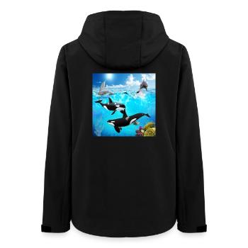 Unterwasserkapsel: Orca- und Delfintauchgang - Frauen Recycelte Softshelljacke von Stanley/Stella - Schwarz - Hinten - AI Model Female 172 light (172cm)