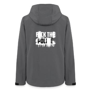 F*CK THE POLI*E - Frauen Recycelte Softshelljacke von Stanley/Stella - Anthrazit - Hinten - AI Model Female 172 light (172cm)