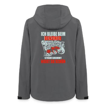 ICH BLEIBE BEIM BENZINER STROM BRUMMT NICHT - Frauen Recycelte Softshelljacke von Stanley/Stella - Anthrazit - Hinten - AI Model Female 172 light (172cm)