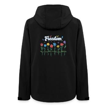 Freedom Blumen Schmetterlinge Freiheitsdesign - Frauen Recycelte Softshelljacke von Stanley/Stella - Schwarz - Hinten - AI Model Female 172 light (172cm)