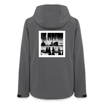 futuristic city scene in fifties style - Poster - Women’s Recycled Softshell Jacket by Stanley/Stella - anthracite - Back - AI Model Female 172 light (172cm)