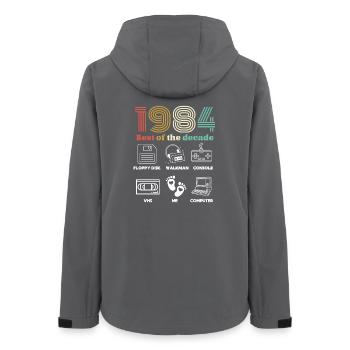 Das Beste des Jahrzehnts 1984 - Frauen Recycelte Softshelljacke von Stanley/Stella - Anthrazit - Hinten - AI Model Female 172 light (172cm)