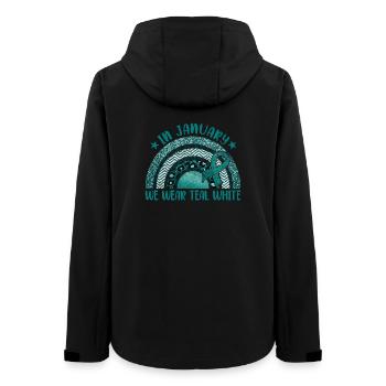 En janvier, nous portons un cancer du col de l’utérus blanc sarcelle - Veste softshell femme recyclée Stanley/Stella - noir - Dos - AI Model Female 172 light (172cm)