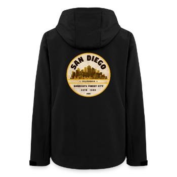San Diego Retro Wappen - Frauen Recycelte Softshelljacke von Stanley/Stella - Schwarz - Hinten - AI Model Female 172 light (172cm)
