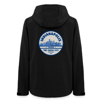 Indy Kreisstadt Skyline Vintage - Frauen Recycelte Softshelljacke von Stanley/Stella - Schwarz - Hinten - AI Model Female 172 light (172cm)