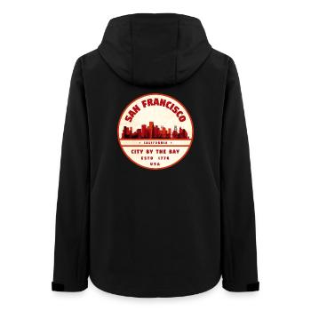 Vintage Badge: San Francisco Skyline - Women’s Recycled Softshell Jacket by Stanley/Stella - black - Back - AI Model Female 172 light (172cm)