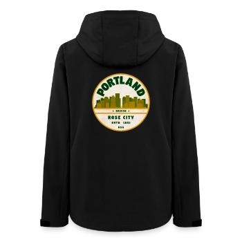 Portland Rose City Vintage Badge - Frauen Recycelte Softshelljacke von Stanley/Stella - Schwarz - Hinten - AI Model Female 172 light (172cm)