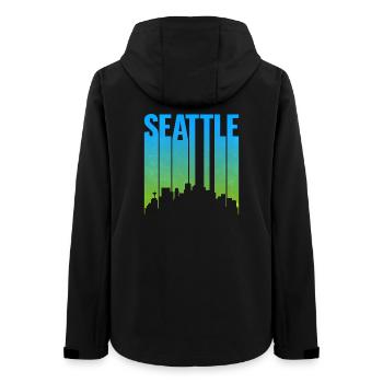 Seattle Neon Skyline Kunstdruck - Frauen Recycelte Softshelljacke von Stanley/Stella - Schwarz - Hinten - AI Model Female 172 light (172cm)