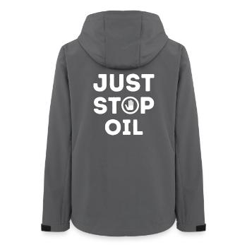 just stop oil - Women’s Recycled Softshell Jacket by Stanley/Stella - anthracite - Back - AI Model Female 172 light (172cm)