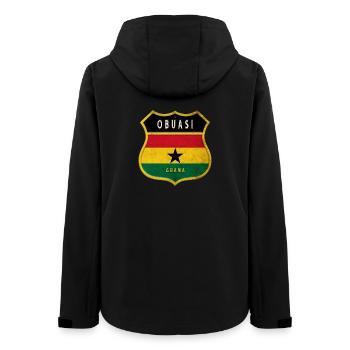 Obuasi Ghana coat of arms flag design - Women’s Recycled Softshell Jacket by Stanley/Stella - black - Back - AI Model Female 172 light (172cm)