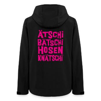 Ätschi Bätschi Hosen Knätschi - Frauen Recycelte Softshelljacke von Stanley/Stella - Schwarz - Hinten - AI Model Female 172 light (172cm)