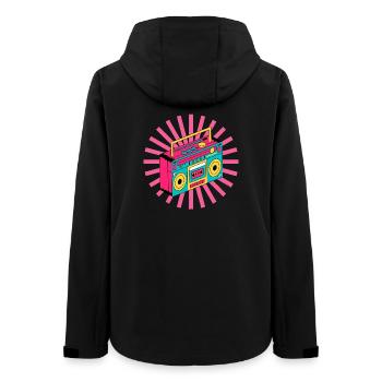 Retro, 90er Jahre, 1990, Vintage, Stereoanlage - Frauen Recycelte Softshelljacke von Stanley/Stella - Schwarz - Hinten - AI Model Female 172 light (172cm)
