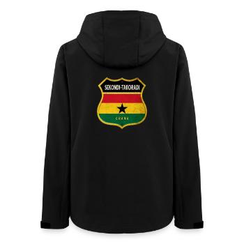 Sekondi-Takoradi Ghana coat of arms flags design - Women’s Recycled Softshell Jacket by Stanley/Stella - black - Back - AI Model Female 172 light (172cm)