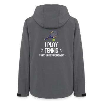 Ich spiele Tennis. Was ist deine Superkraft? - Frauen Recycelte Softshelljacke von Stanley/Stella - Anthrazit - Hinten - AI Model Female 172 light (172cm)