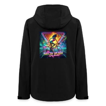 Neon Rush - Girl cycling 80s style poster - Women’s Recycled Softshell Jacket by Stanley/Stella - black - Back - AI Model Female 172 light (172cm)