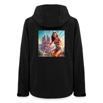 SAGRADA FAMILIA fille rétro sur le vélo - Veste softshell femme recyclée Stanley/Stella - noir - Dos - AI Model Female 172 light (172cm)
