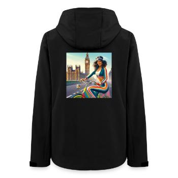 Retro Girl on a Bicycle par Big Ben à Londres - Veste softshell femme recyclée Stanley/Stella - noir - Dos - AI Model Female 172 light (172cm)