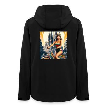 Retro Barcelona: Beautiful Girl on Bike - Women’s Recycled Softshell Jacket by Stanley/Stella - black - Back - AI Model Female 172 light (172cm)