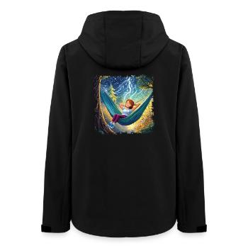 Fille sur hamac, se détendre, avec des flashs - Veste softshell femme recyclée Stanley/Stella - noir - Dos - AI Model Female 172 light (172cm)