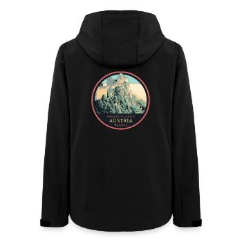 Illustration Schloss Aggstein, Wachau, Österreich - Frauen Recycelte Softshelljacke von Stanley/Stella - Schwarz - Hinten - AI Model Female 172 light (172cm)