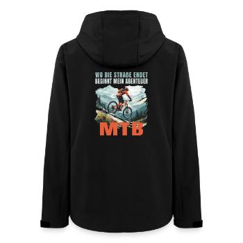 MTB: Wo die Straße endet beginnt mein Abenteuer - Frauen Recycelte Softshelljacke von Stanley/Stella - Schwarz - Hinten - AI Model Female 172 light (172cm)